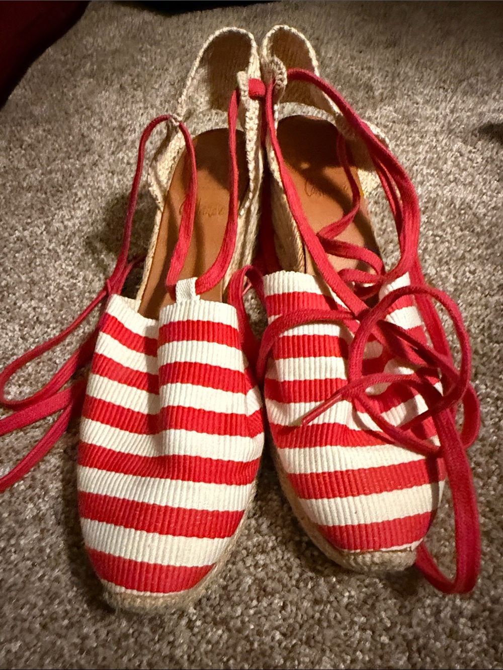 Castaner Red and White Striped Lace-Up Espadrilles